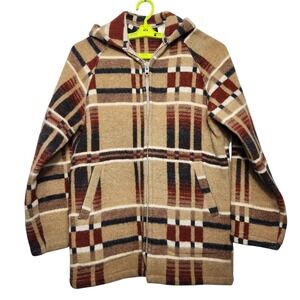 VTG Norm Thompson Size Small – 70s Plaid Wool Zip Hoodie Jacket Raglan Pockets